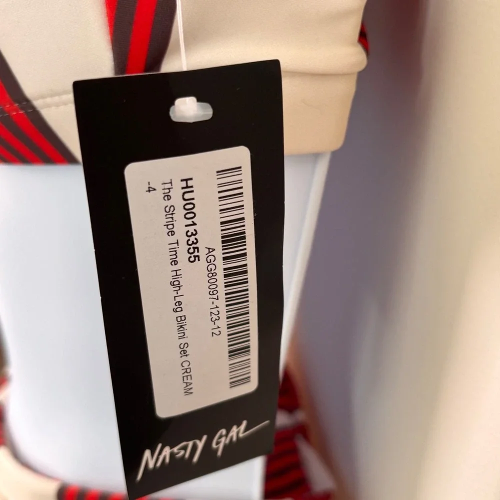 Nasty Gal Swimsuit Bikini The‎ Stripe Time Cream Red Sz 0 High Waist